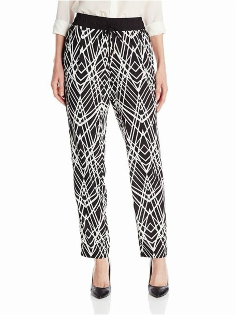 Black & White Geometric Wide-Leg Pants - Women's, size 1X